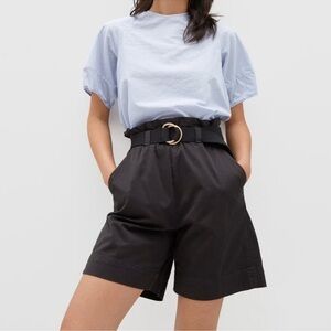 Everlane The Paperbag Shorts Ruffle Elastic Waist Black Organic Cotton